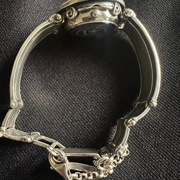 Silpada Silver watch with Textured Band, safety chain and adjustable clasp